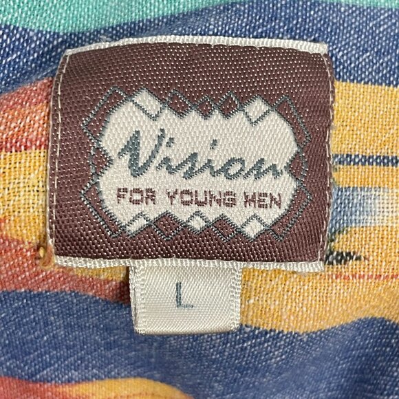 Vintage 90s Striped Button-Up Shirt Southwestern FLAWS Men Size Large Cotton - Picture 7 of 15